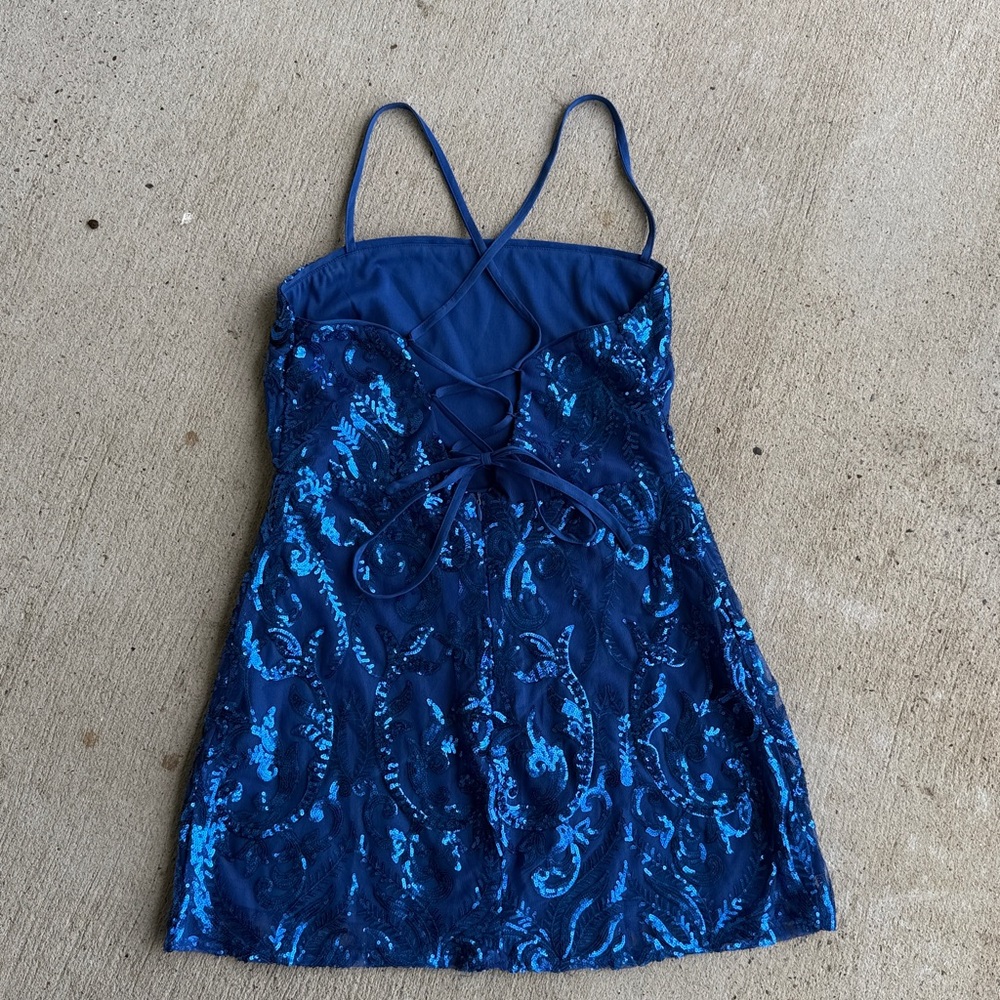 Lulus Divine Energy Royal Blue Sequin Lace-Up A-Line Mini Dress Size XL - Picture 7 of 14